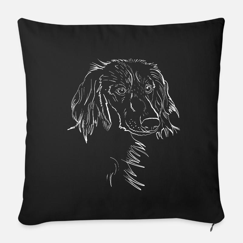 Cadeau d'art de ligne de chien de teckel à poil long - Housse de coussin décorative 45 x 45 cm - noir