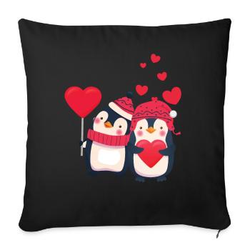 Sweet penguin couple with hearts - Sofa pillowcase 17,3'' x 17,3'' (45 x 45 cm) - black - Front