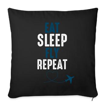 Aviator Pilot Eat Sleep Fly Répétition - Housse de coussin décorative 45 x 45 cm - noir - Devant