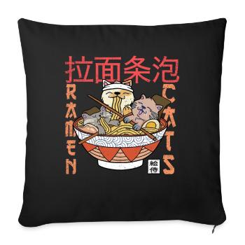 Chats et ramen - Asie Japon Cuisine chinoise - Housse de coussin décorative 45 x 45 cm - noir - Devant