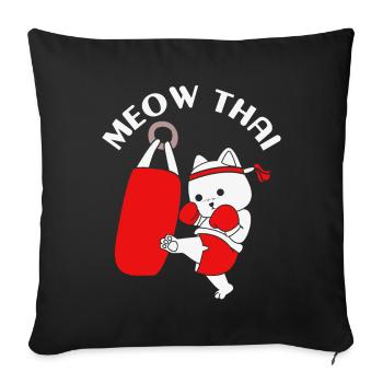 Chat de boxe thaï - Housse de coussin décorative 45 x 45 cm - noir - Devant