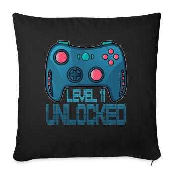 Niveau 11 débloqué - Cadeau de joueur du 11e anniversaire - Housse de coussin décorative 45 x 45 cm - noir - Devant