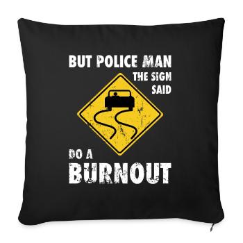 Police signe de la circulation voiture blague d'épuisement - Housse de coussin décorative 45 x 45 cm - noir - Devant