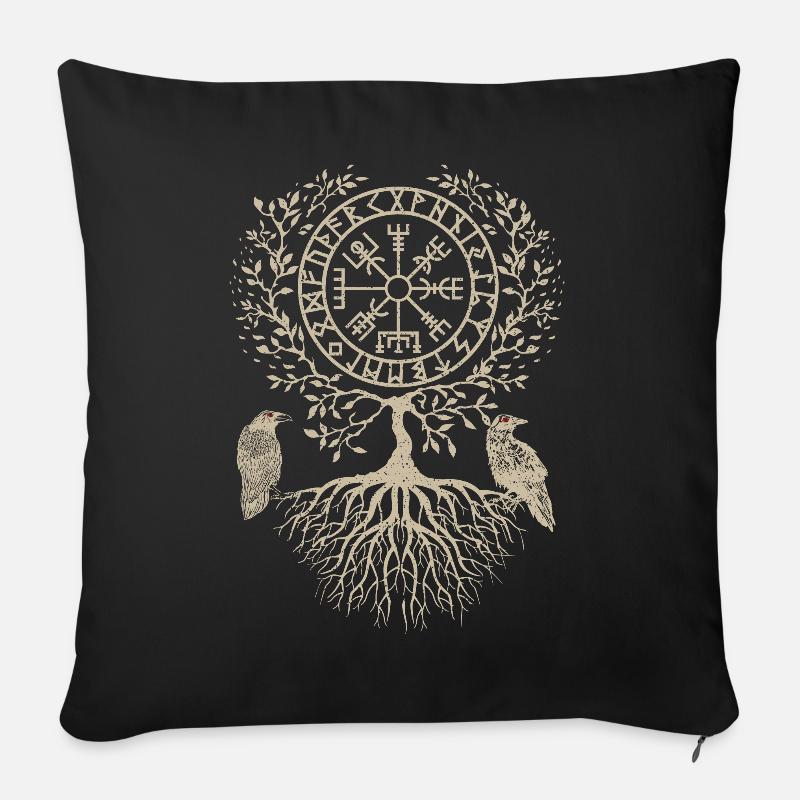 Vegvisir Wikinger Kompass Odins Raben Baum Lebens - Sofakissenbezug 45 x 45 cm - Schwarz