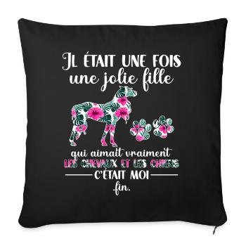 Chevaux Fille Chien Cheval Humour Cadeau - Housse de coussin décorative 45 x 45 cm - noir - Devant