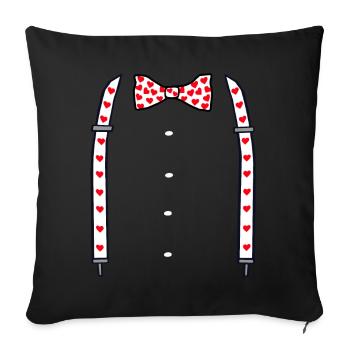Bretelles coeur Saint Valentin avec noeud papillon - Housse de coussin décorative 45 x 45 cm - noir - Devant