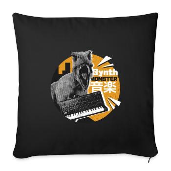 Vintage Synthesizer Synth Monster Dinosaurier - Sofakissenbezug 45 x 45 cm - Schwarz - Vorne