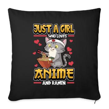 Ramen Chat Japon Soupe de nouilles Drôle Cadeau - Housse de coussin décorative 45 x 45 cm - noir - Devant