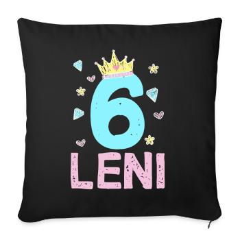 6. Geburtstag Leni Prinzessin Krone Einhorn - Sofakissenbezug 45 x 45 cm - Schwarz - Vorne