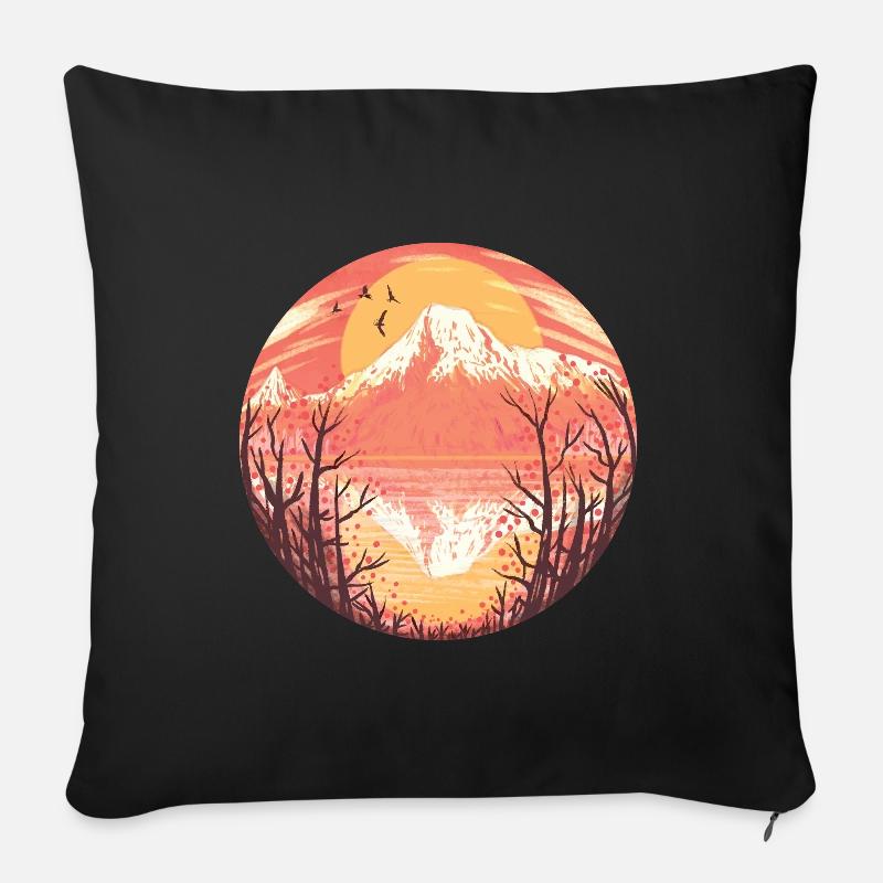 Vulkan Sonnenaufgang Sonnenuntergang See Panorama - Sofakissenbezug 45 x 45 cm - Schwarz