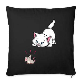 Chat et souris attention chat - Housse de coussin décorative 45 x 45 cm - noir - Devant