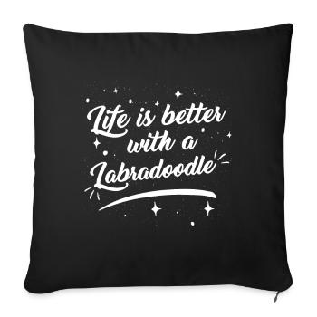 Vivre avec Labradoodle drôle rengaine - Housse de coussin décorative 45 x 45 cm - noir - Devant