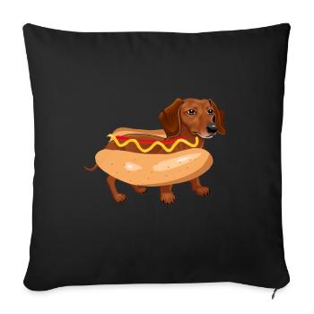 Funny Dog Dachshund Hot Dog Fast Food - Sofa pillowcase 17,3'' x 17,3'' (45 x 45 cm) - black - Front