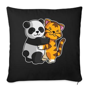 Panda and Tiger cute Hug Cuddle Animals - Sofa pillowcase 17,3'' x 17,3'' (45 x 45 cm) - black - Front