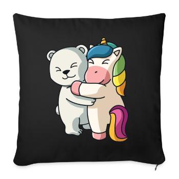 Icebear and Unicorn cute Hug Cuddle Animals - Sofa pillowcase 17,3'' x 17,3'' (45 x 45 cm) - black - Front