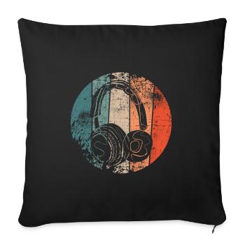 Casque musique rétro - Housse de coussin décorative 45 x 45 cm - noir - Devant