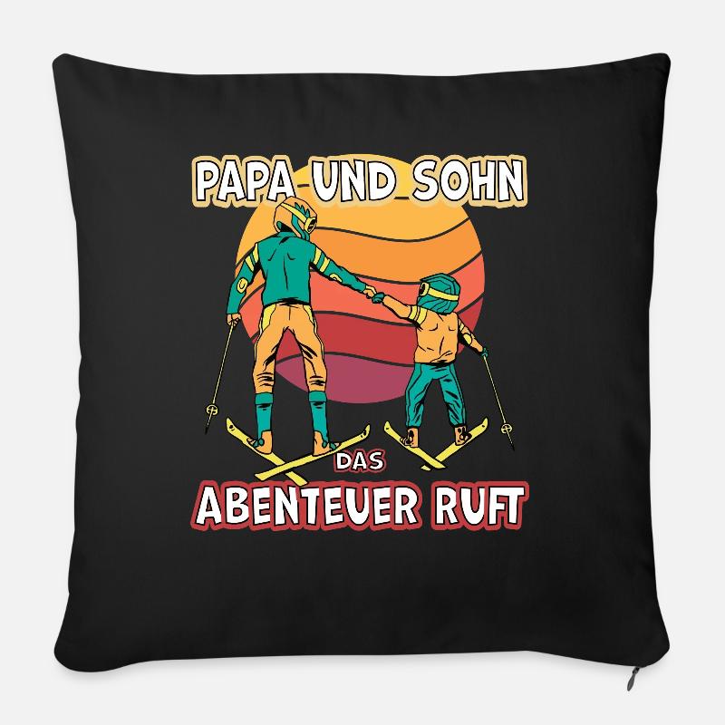 Papa und Sohn das Abenteuer ruft Ski - Sofakissenbezug 45 x 45 cm - Schwarz