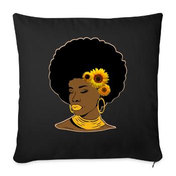 Woman Afro Hairstyle Sunflowers Africa Fashion Gift - Sofa pillowcase 17,3'' x 17,3'' (45 x 45 cm) - black - Front
