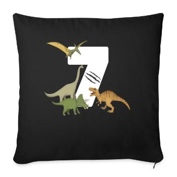 7ème anniversaire anniversaire d’enfant dinosaure Dino - Housse de coussin décorative 45 x 45 cm - noir - Devant