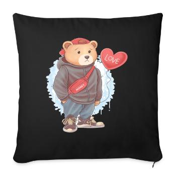 Mignon ours en peluche amour garçon garçon blottir animal - Housse de coussin décorative 45 x 45 cm - noir - Devant