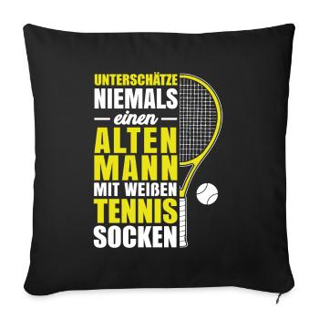 Unterschätze nie alten Mann - weiße Tennis Socken - Sofakissenbezug 45 x 45 cm - Schwarz - Vorne