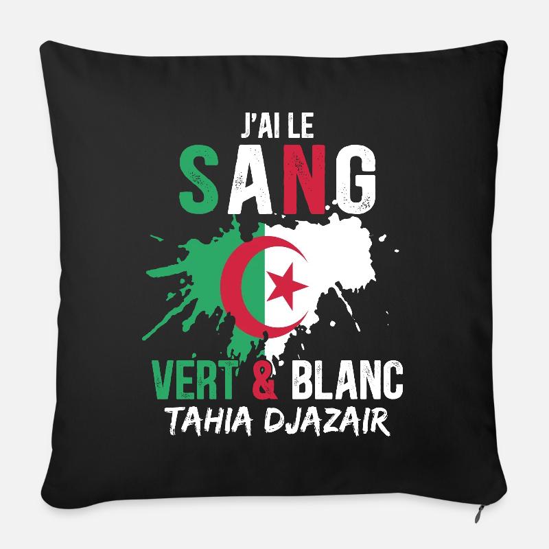 Drapeau Algérie Cadeau Supporter Algérien Équipe - Housse de coussin décorative 45 x 45 cm - noir