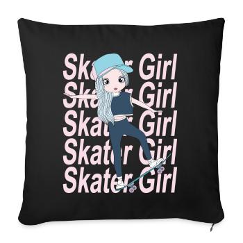 Skater Girl Skateboard Stunt Skateboarder - Sofa pillowcase 17,3'' x 17,3'' (45 x 45 cm) - black - Front