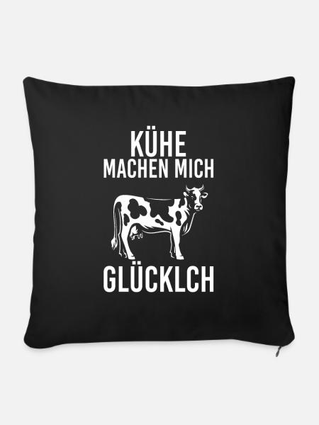 Kühe machen mich Glücklich lustiger Spruch - Sofakissenbezug 45 x 45 cm - Schwarz