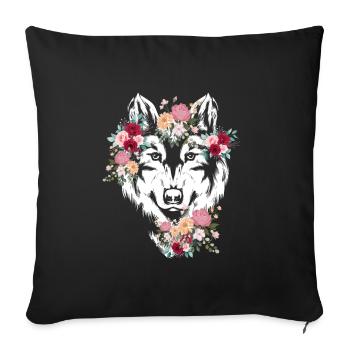 Wolf Wolf's Head Flowers Decoration - Sofa pillowcase 17,3'' x 17,3'' (45 x 45 cm) - black - Front