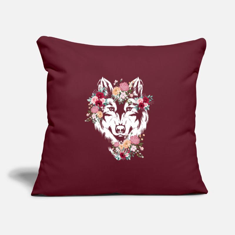 Wolf Wolfskopf Fleurs Déco Housse de coussin décorative 45 x 45 cm