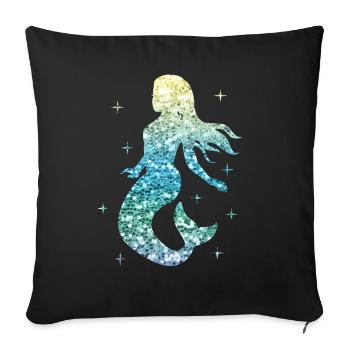 Femme de mer fille cadeau nègre paillettes - Housse de coussin décorative 45 x 45 cm - noir - Devant
