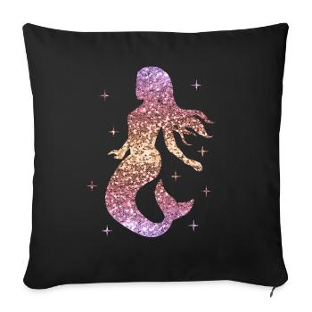 Femme de mer fille cadeau nègre paillettes - Housse de coussin décorative 45 x 45 cm - noir - Devant