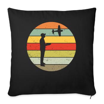 RC avion modèle retro cadeau vintage - Housse de coussin décorative 45 x 45 cm - noir - Devant