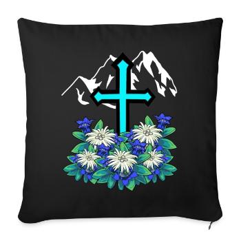 Alps Mountains Cross Gentian Edelweiss Mountain Nature - Sofa pillowcase 17,3'' x 17,3'' (45 x 45 cm) - black - Front