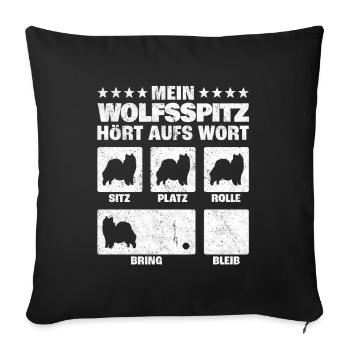 Wolfsspitz Hundetricks deutscher Spitz Spruch - Sofakissenbezug 45 x 45 cm - Schwarz - Vorne