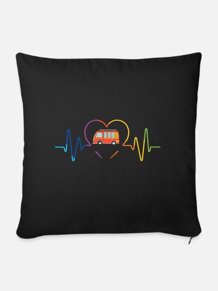 Camper Van Heartbeat Gift Idea - Sofa pillowcase 17,3'' x 17,3'' (45 x 45 cm) - black