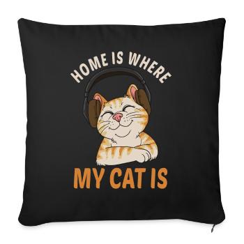 Home is where my cat is chat is ma maison - Housse de coussin décorative 45 x 45 cm - noir - Devant
