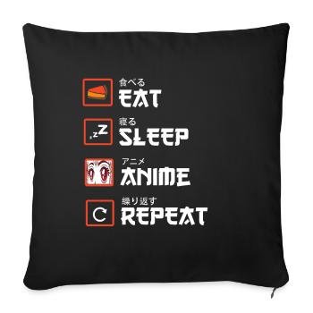 Eat Sleep Anime Repeat - Kawaii Otaku Japan Kanji - Housse de coussin décorative 45 x 45 cm - noir - Devant