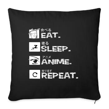 Eat Sleep Anime Repeat - Kawaii Otaku Japan Kanji - Housse de coussin décorative 45 x 45 cm - noir - Devant
