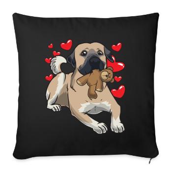 Kangal chien avec animal en peluche et de nombreux cœurs - Housse de coussin décorative 45 x 45 cm - noir - Devant