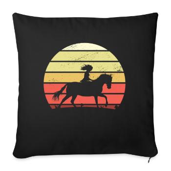 Rétro fille cheval - Housse de coussin décorative 45 x 45 cm - noir - Devant