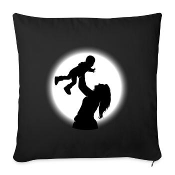 Maman et fils heureux avec le fond de lune - Housse de coussin décorative 45 x 45 cm - noir - Devant