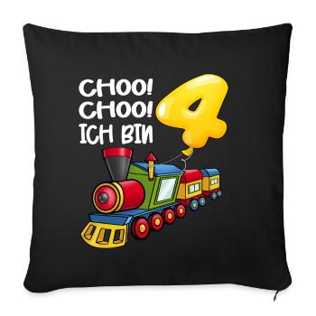 Choo Choo Je suis 4 ans train jeune anniversaire - Housse de coussin décorative 45 x 45 cm - noir - Devant