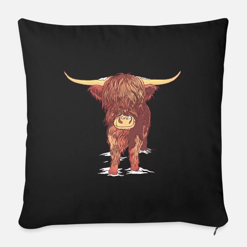 Schottisches Hochlandrind Rind Kuh Kühe Muh Kalb - Sofakissenbezug 45 x 45 cm - Schwarz