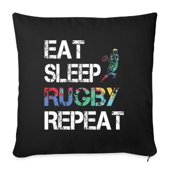 Eat Sleep Rugby Union Repeat für Rugby Spieler - Sofakissenbezug 45 x 45 cm - Schwarz - Vorne