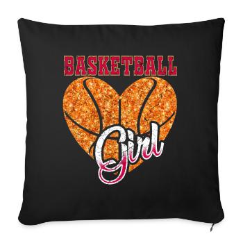 Basket-ball filles - Housse de coussin décorative 45 x 45 cm - noir - Devant