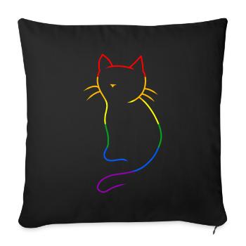 Chat LGBT coloré Gay Pride Arc-en-ciel Saint-Valentin - Housse de coussin décorative 45 x 45 cm - noir - Devant