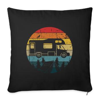 Camping Tshirt feux de camp caravane caravane tentes - Housse de coussin décorative 45 x 45 cm - noir - Devant