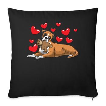 German boxer dog with cuddly toy and hearts - Sofa pillowcase 17,3'' x 17,3'' (45 x 45 cm) - black - Front
