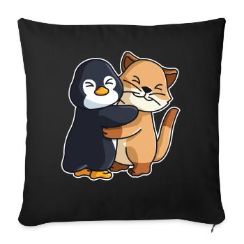 Penguin Cat cute Hug Cuddle Animals - Sofa pillowcase 17,3'' x 17,3'' (45 x 45 cm) - black - Front